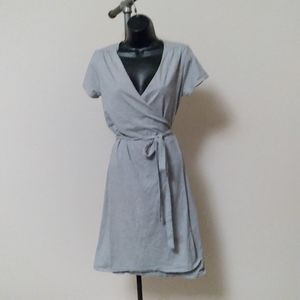 PACT Gray Organic Cotton Short Sleeve Wrap-around Dress, size Medium